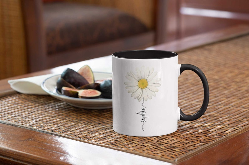Personlig prästkragemugg: Anpassad kaffekopp med vildblommor 11oz White w/ Black
