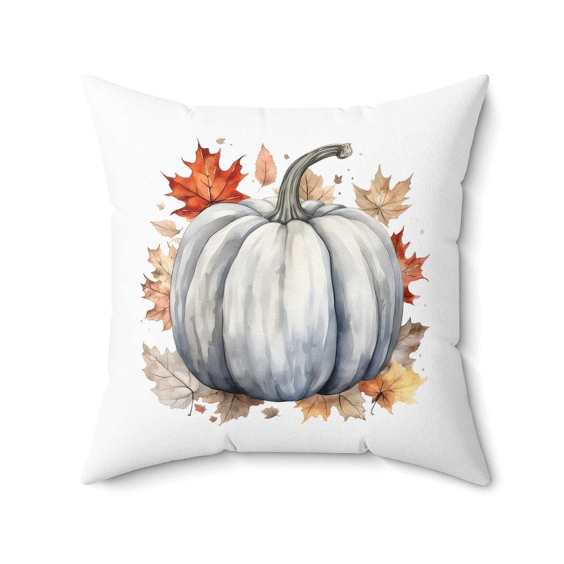 Fall Pillow Cover, Pumpkin Pillow Cover, Gray Watercolor Pumpkin Pillow, Grey Fall Decor, Fall Throw Pillow, Autumn Decor, Farmhouse Pillow image 2