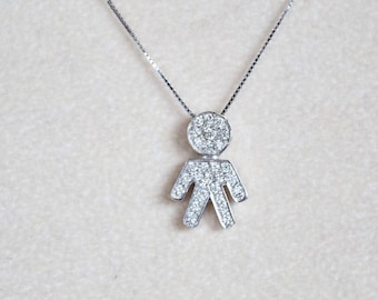 NECKLACE pendant baby bebe child brilliant cut diamonds ct 0.22 F/vvs 18 kt white gold