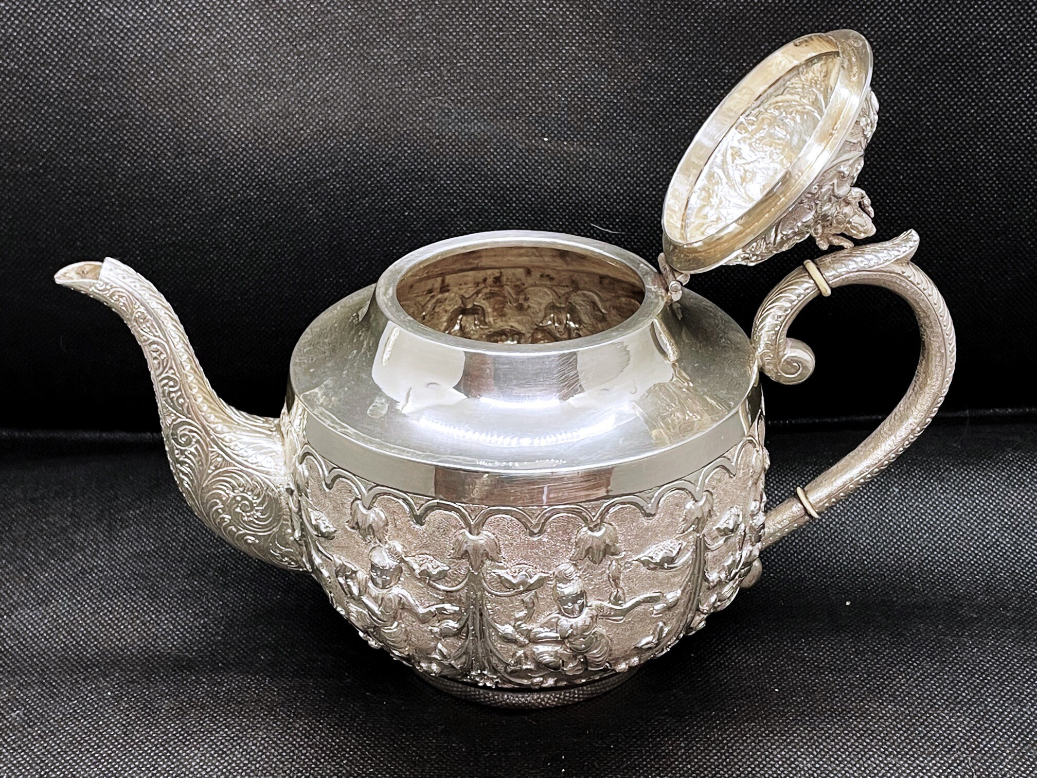 Antique Indian Tea Set Swami Shiva 900 Silver Indian Raj Madras Early