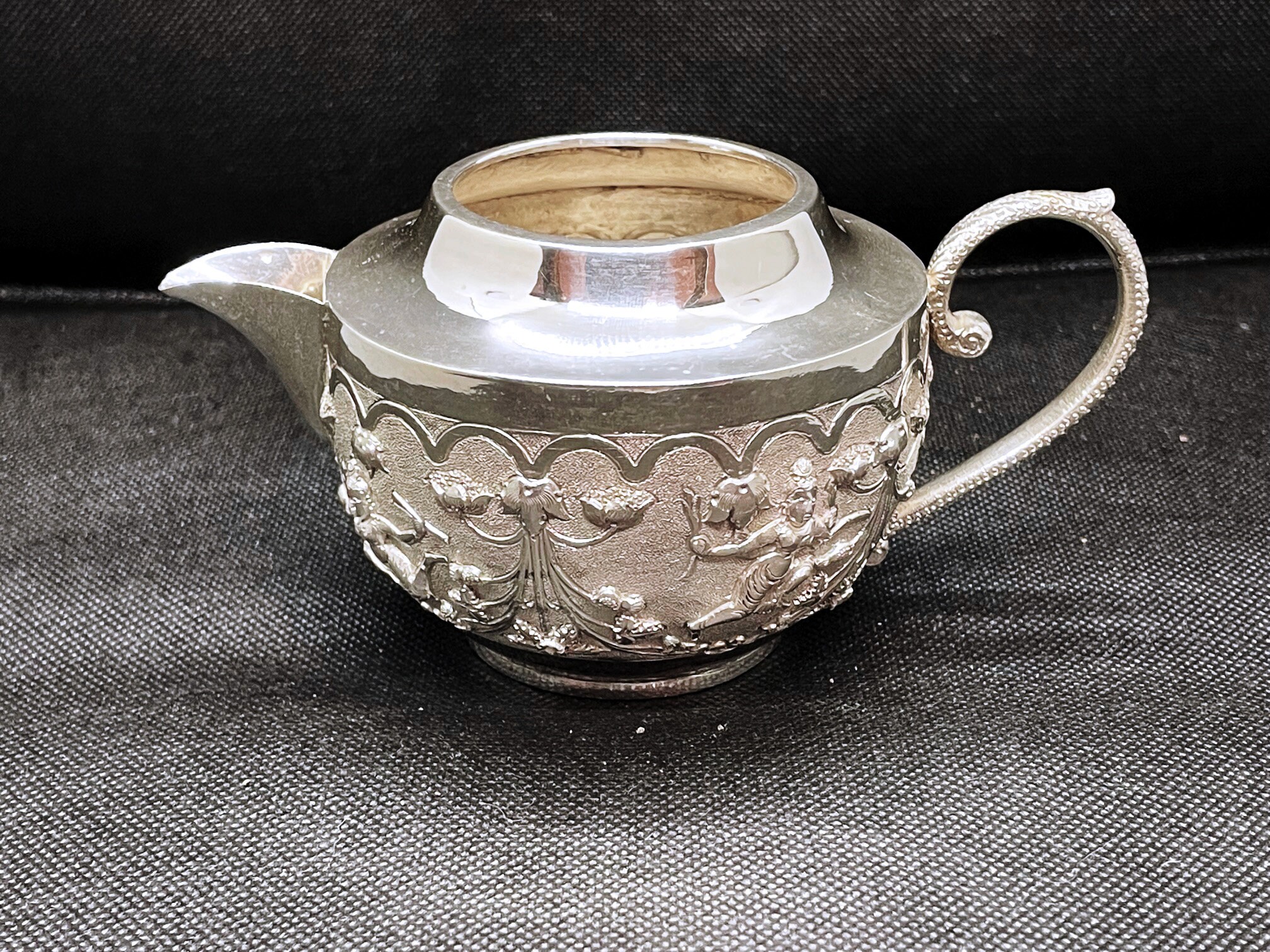 Antique Indian Tea Set Swami Shiva 900 Silver Indian Raj Madras Early