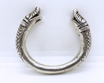 Antique Indian Kada Bracelet Tribal Makara Heads India Himachal Pradesh/Rajasthan Solid Silver Lost Wax Cast - Early 1900s