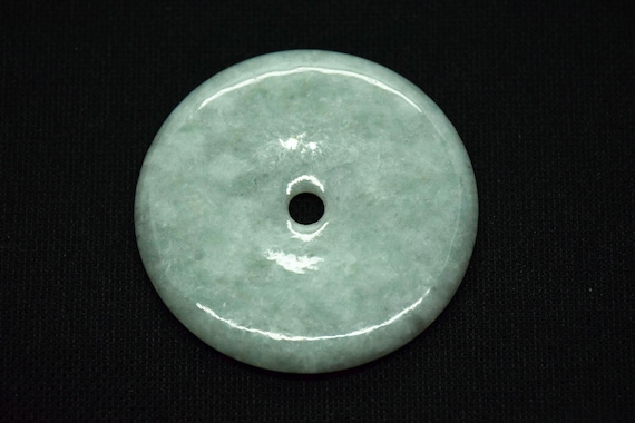 Pendente amuleto Bi Disc giada giadeite naturale certificata grado A snowflakes benessere fortuna feng shui Jade Pi - carati 158 / cm 5.2
