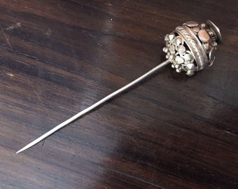 Antique Balkan hair stick ethnic hair ornament in 900 silver - late 18th early 19th century - rare signed