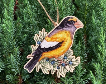Evening Grosbeak Wooden Ornament