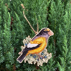 Evening Grosbeak Wooden Ornament