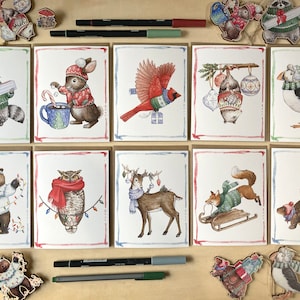 Notizkarten-Set - 10 Festliche Tiere auf Blanko-Recycled-Karten