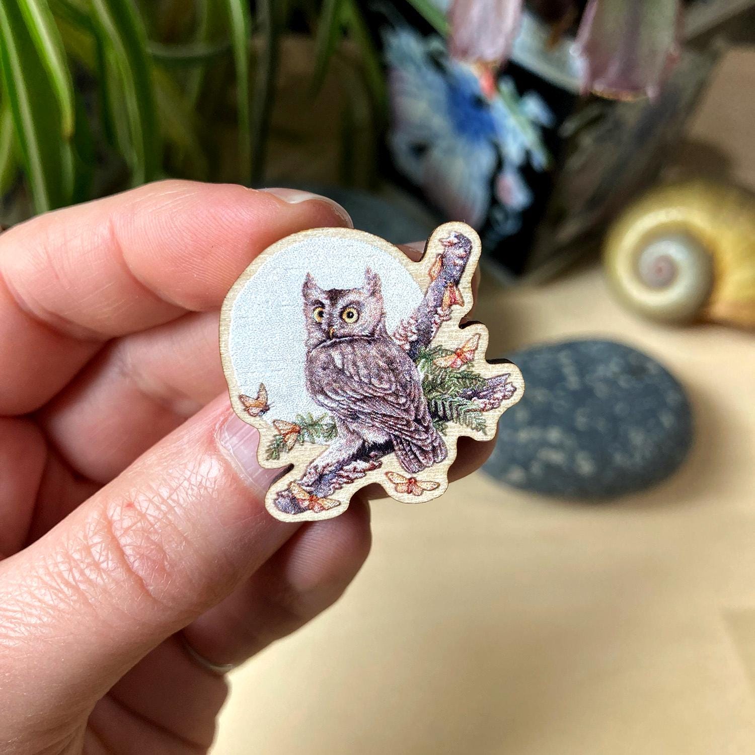 Owl Moon Wooden Pin