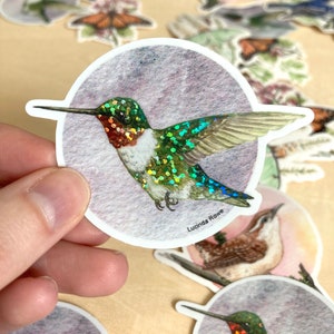 Pegatina con brillantina - Colibrí garganta rubí