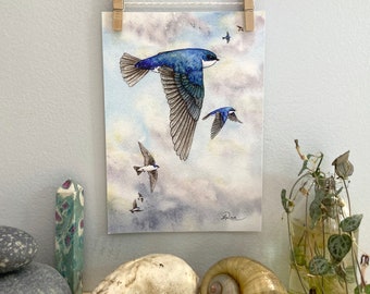Tree Swallows Flying High Giclee Archival Print