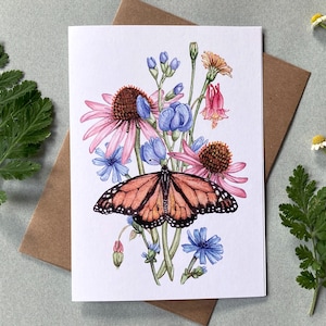 Leere Grußkarte Monarch-Wildblumen