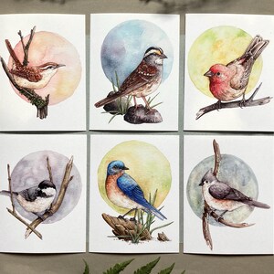6 oiseaux de basse-cour sur des cartes vierges recyclées