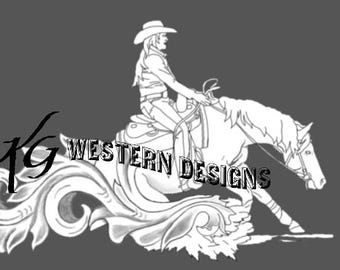 Reining Cowgirl and Horse, Western Scrollwork Carving, Tooling Tracing Design PDF Leather Pattern