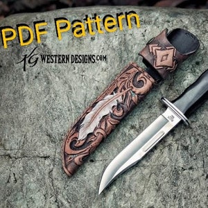Patrón PDF de funda de cuero repujado para cuchillo Buck 119. No incluye funda ni cuchillo. (Solo patrón digital)