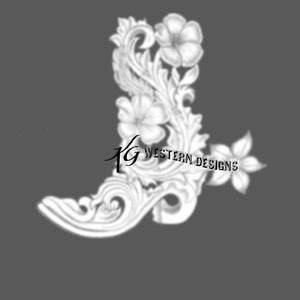 Western Boot with Spur Shape Design Floral Filigree Carving Leather Tooling Tracing Pattern