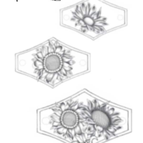 Leather Tooled Hair Slides- Sunflower Daisy Designs, 3 sizes Pattern Pack Download