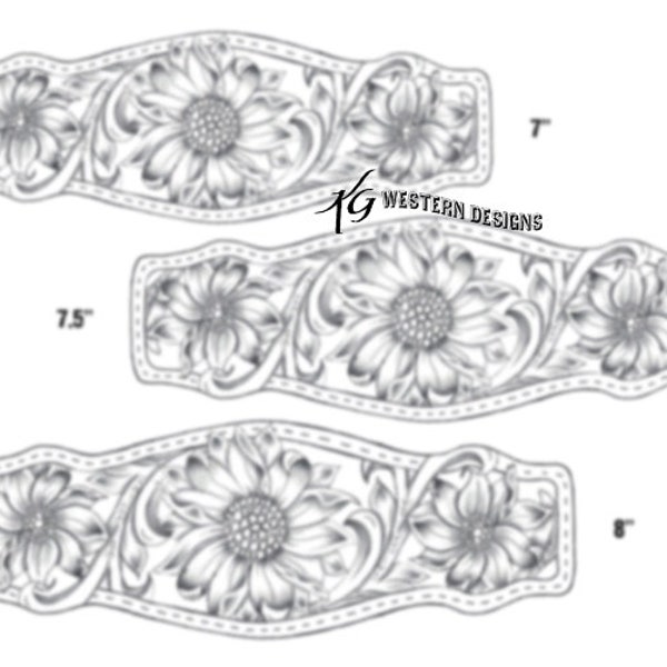 Leather Bracelet Tooling Pattern- Print Out 3 Sizes- Floral and Vines Pattern Design