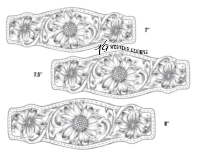 Leather Bracelet Tooling Pattern- Print Out 3 Sizes- Floral and Vines Pattern Design