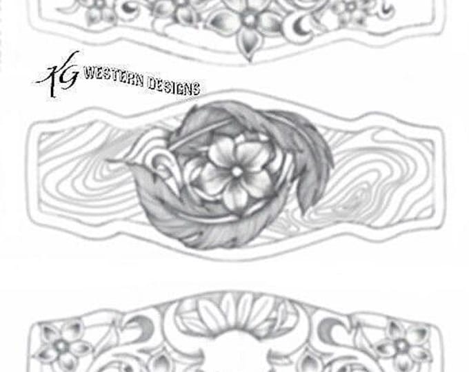 Feathers, Flowers and Cowskull Leather Tooling Bracelet Cuff Pattern Pack