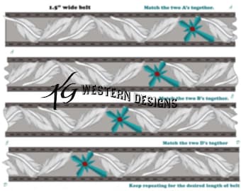 Leather Tooling Pattern -Western Cross with Twisted Feathers Belt, Strap Design