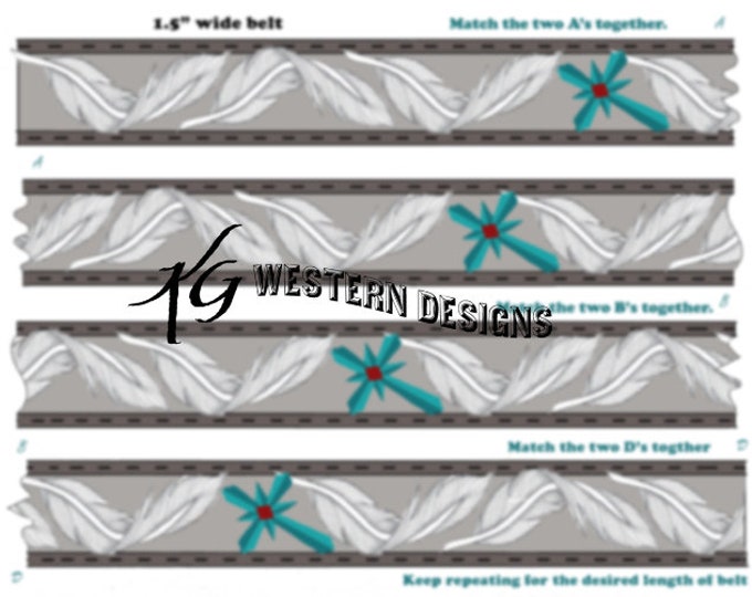 Leather Tooling Pattern -Western Cross with Twisted Feathers Belt, Strap Design