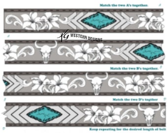 Southwest design + Cowskull + Lilly's Tooled Leather Belt Design Pattern Download