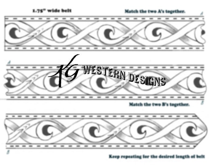 Leather Belt Tooling Pattern- Western Scrollwork Design Pattern Download