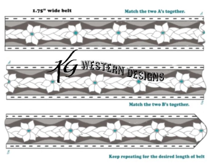 Leather Belt Pattern, Flowers, Braided Rope, Tooling Design 3 sizes PDF Download