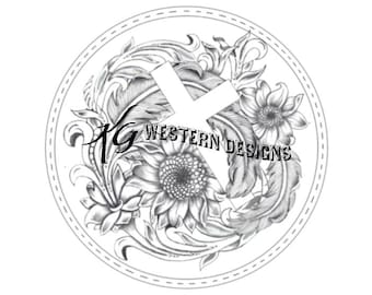 Leather Tooling Feathers-Sunflowers, Cross, Daisy Floral Vines- Round Purse, Rope Can, Tracing Design PDF Pattern