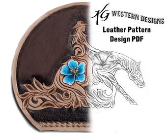 Western Reining Cowgirl & Horse Shape Filigree Design Floral Carving Leather Tooling Tracing Pattern PDF Download