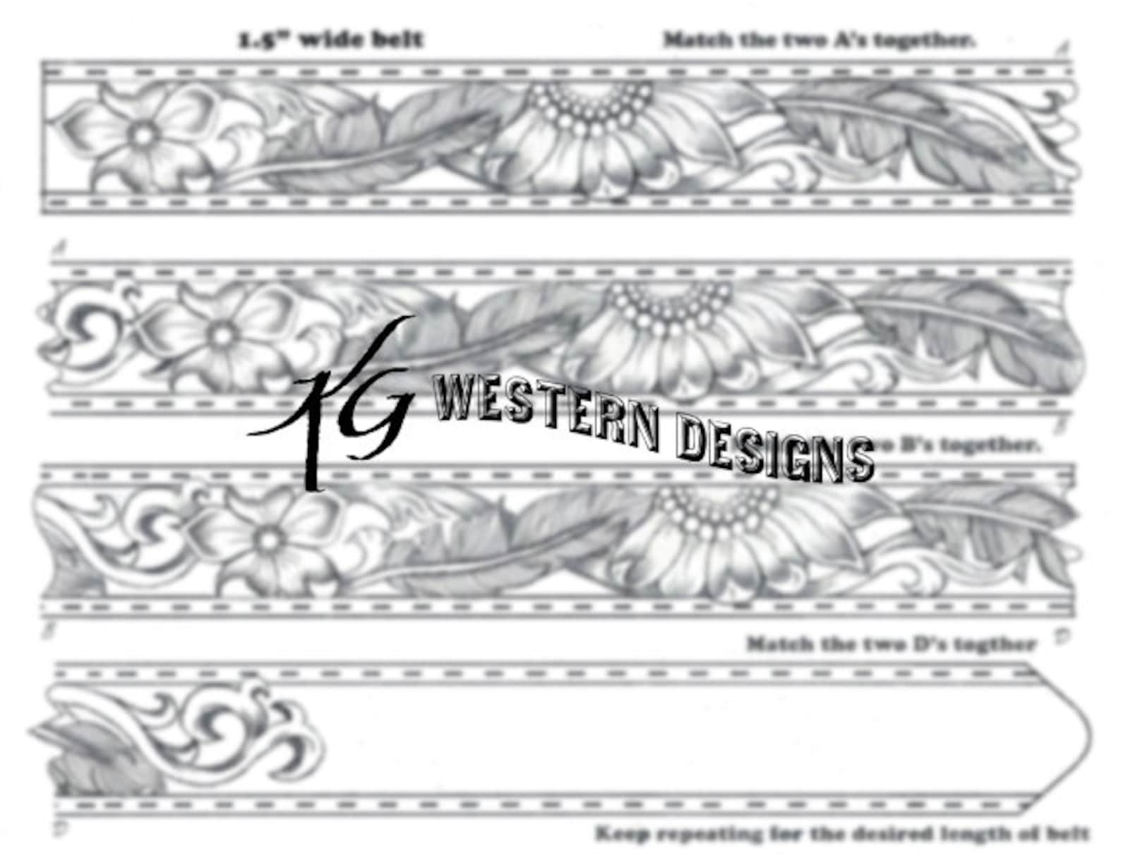 Leather Belt Tooling Sunflower + Feathers- Design Pattern PDF Download ...