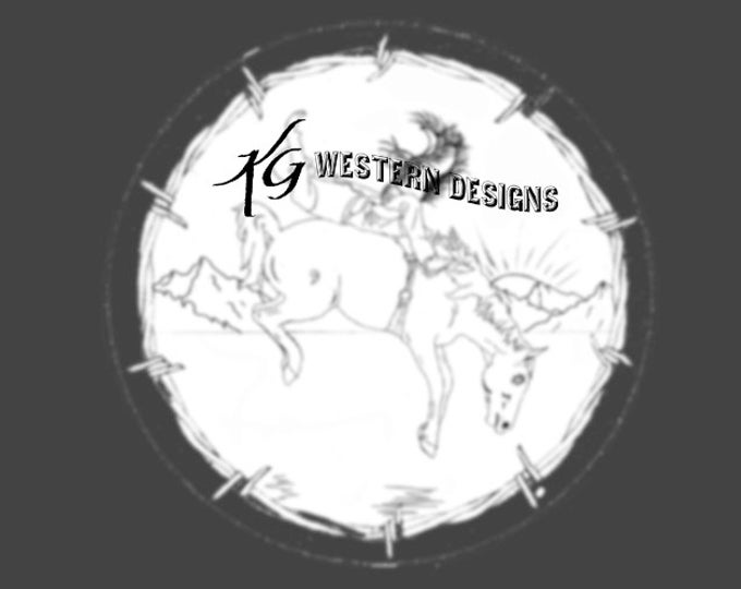 Bucking Horse with Mountain Scene- Round Purse-Rope Can, Cowboy and Bronc- Ranching Rodeo- Carving Tracing Design Pattern #3
