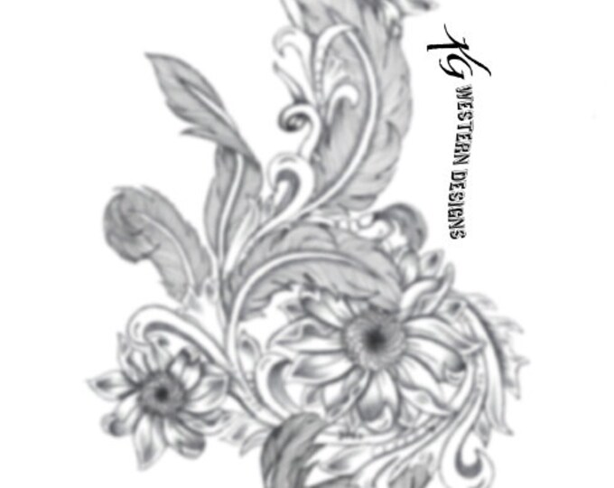 Leather Tooling Element Feathers-Sunflowers-Daisy Floral Vines- Tracing Tattoo Design Pattern