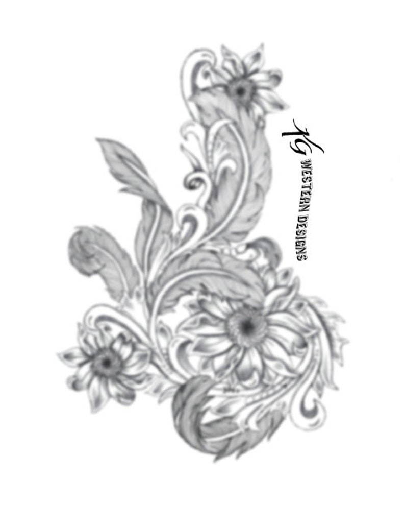 Featherssunflowersdaisy Floral Vines Leather Tooling Tracing Etsy