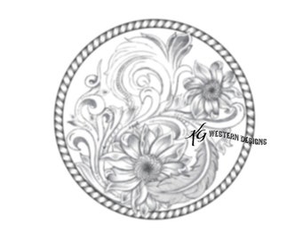 Leather Tooling Sunflowers-Daisy -Floral Vines- Feather- Rope Can, Round Purse Tracing Design Pattern