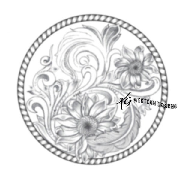 Leather Tooling Sunflowers-Daisy -Floral Vines- Feather- Rope Can, Round Purse Tracing Design Pattern