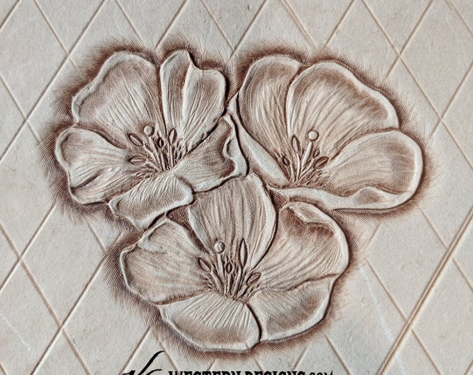 Three LewisFlax Flowers Leather Tooling Design Pattern