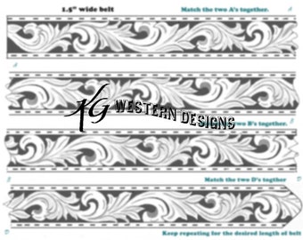 Leather Belt Tooling Pattern -Western Scrollwork Filigree -PDF Pattern Download