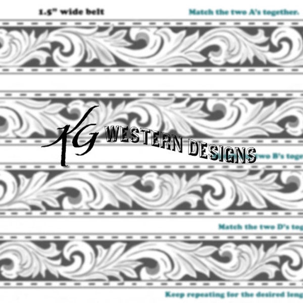 Leather Belt Tooling Pattern -Western Scrollwork Filigree -PDF Pattern Download