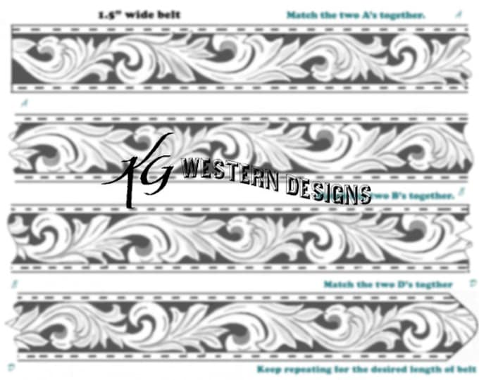 Leather Belt Tooling Pattern -Western Scrollwork Filigree -PDF Pattern Download