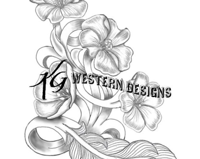 LewisFlax Floral Patch, Feather, Leather Tooling Western Tracing Design PDF Pattern