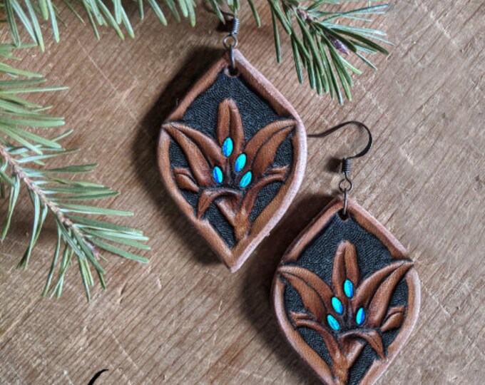 Hand Tooled & Carved Lilly's Leather Earrings