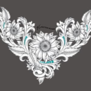 May include: A white floral design with turquoise accents. The design features three stylized sunflowers with intricate leaf details. The text "Western Designs" is visible in the center of the design.