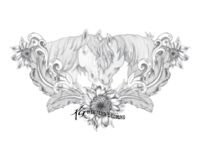 Horse Friends- Feathers and Sunflowers Vines Western Design Carving DIY Leather Tooling Tracing Pattern