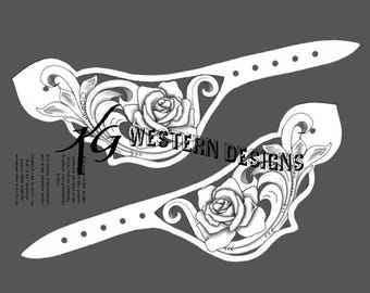 Spur Straps Pattern Template- Floral, Rose, Western Scroll Vines -Leather Tooling Boot Strap Design