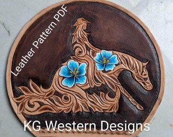 Western Reining Cowgirl & Horse Shape Filigree Design Floral Carving Leather Tooling Tracing Pattern PDF Download