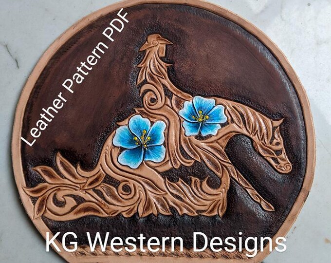 Western Reining Cowgirl & Horse Shape Filigree Design Floral Carving Leather Tooling Tracing Pattern PDF Download