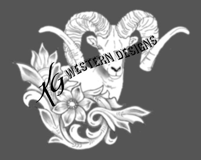Rams Head- Aries- Mountain Goat- Floral Corner- Leather Tooling Design Carving Tracing Pattern