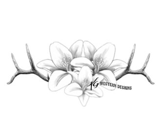 Lilly Flowers and Antlers- Leather Tooling Tracing Design Pattern