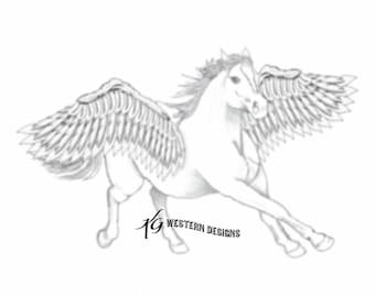 Pegasus, Unicorn, Sunflower and Feathers Western Design Carving DIY Leather Tooling Tracing Pattern